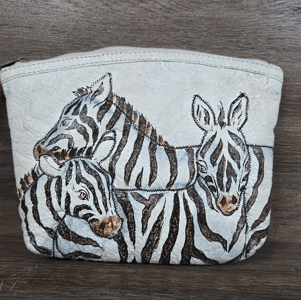 Emily Ann Of Boca Raton Handpainted Quilted Zebra Safari Makeup Bag